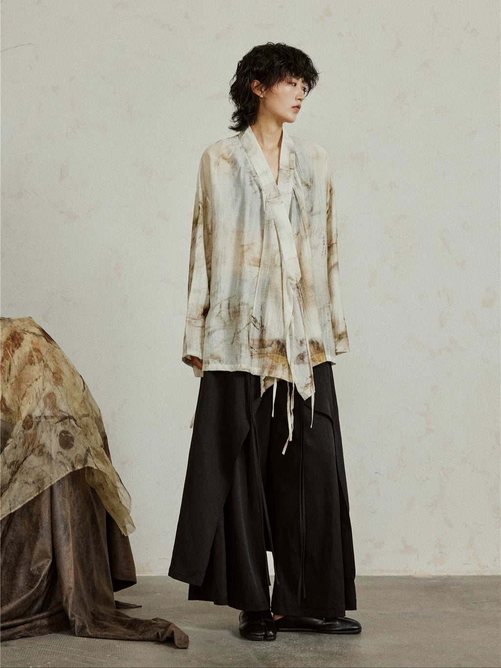 SUNYVONNE Diagonal Placket Strappy Long-sleeved Shirt