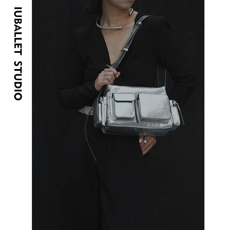 Iuballet Retro First Layer Cowhide Shoulder Armpit Bag