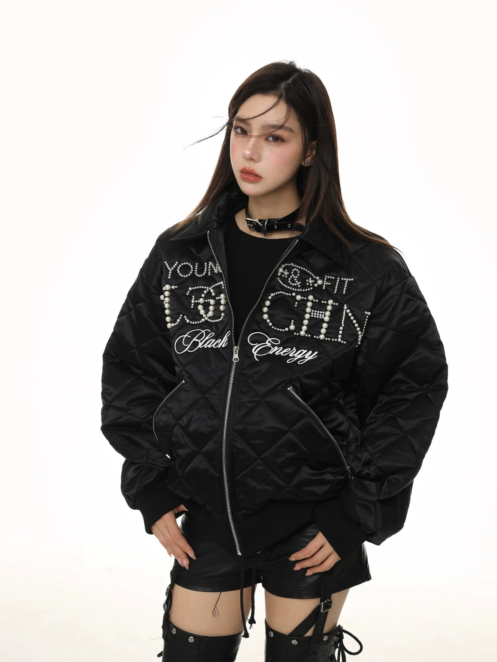 KDASE Diamond Embroidered Pearl Thickened Thermal Jacket