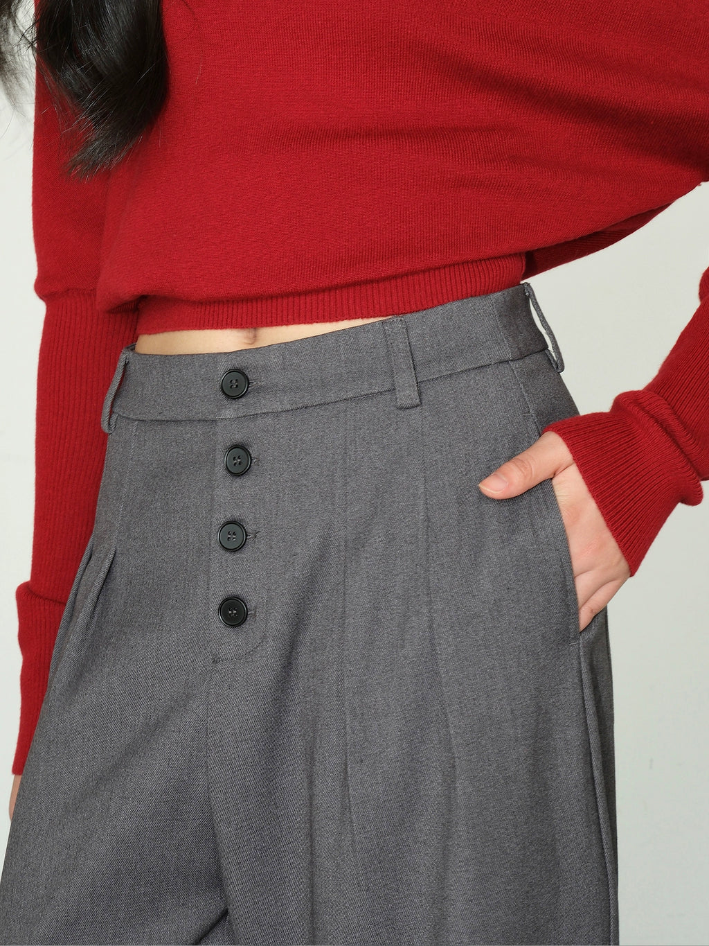 NEVA HU Casual High-waisted Drape Loose Straight Floor Pants