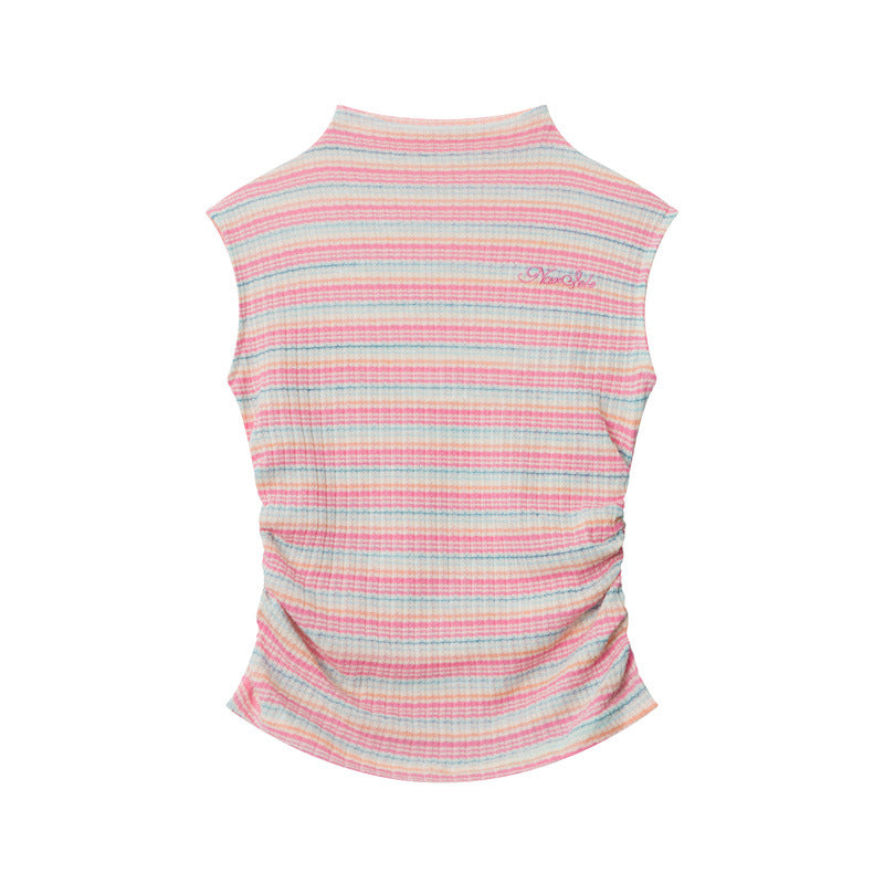 Nariele Contrast Striped Wrinkle Waist Design Vest
