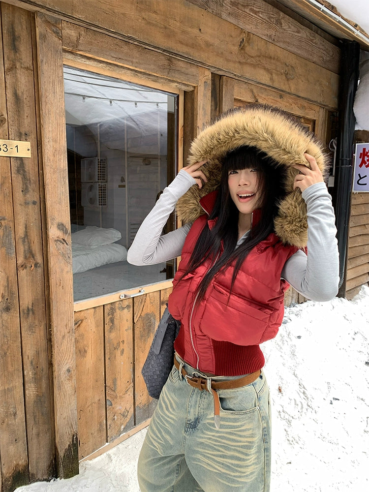 EAHO Removable Fur Collar Cotton Vest