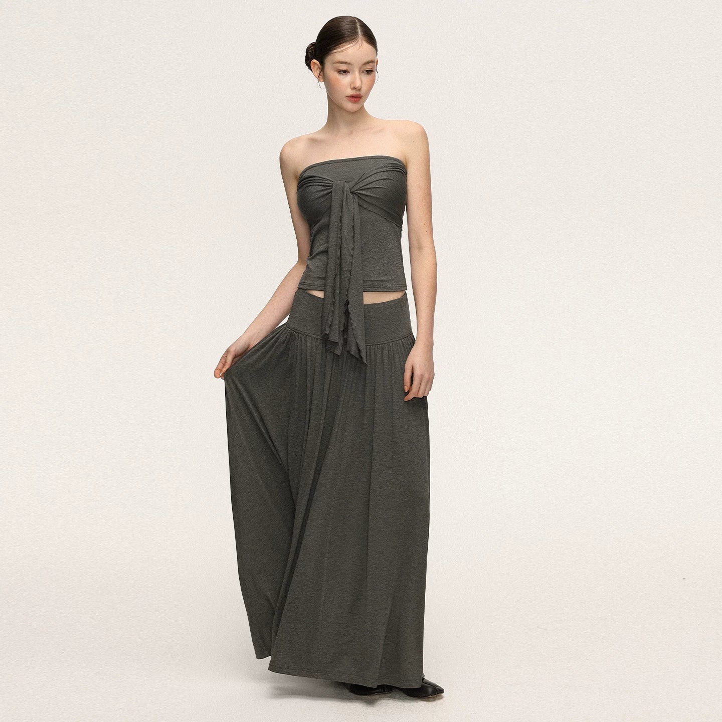 Anna Aneae Temperament Waist Thin Tube Top Skirt Suit