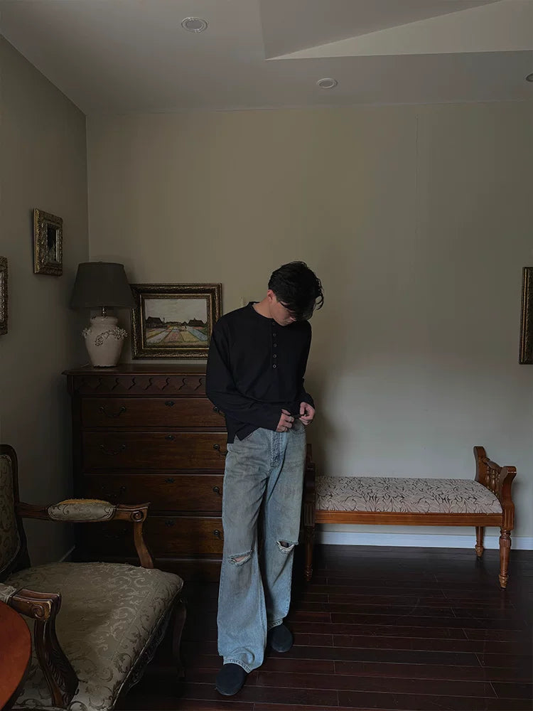 ZOZOFOREST Henry Collar Casual Sports Long Sleeve