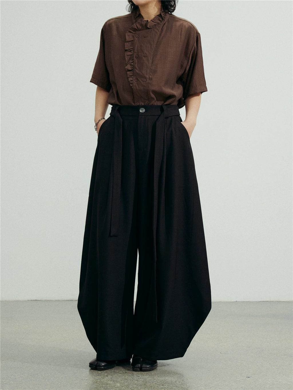 SUNYVONNE Vintage High-waisted Casual Wide-leg Suit Pants