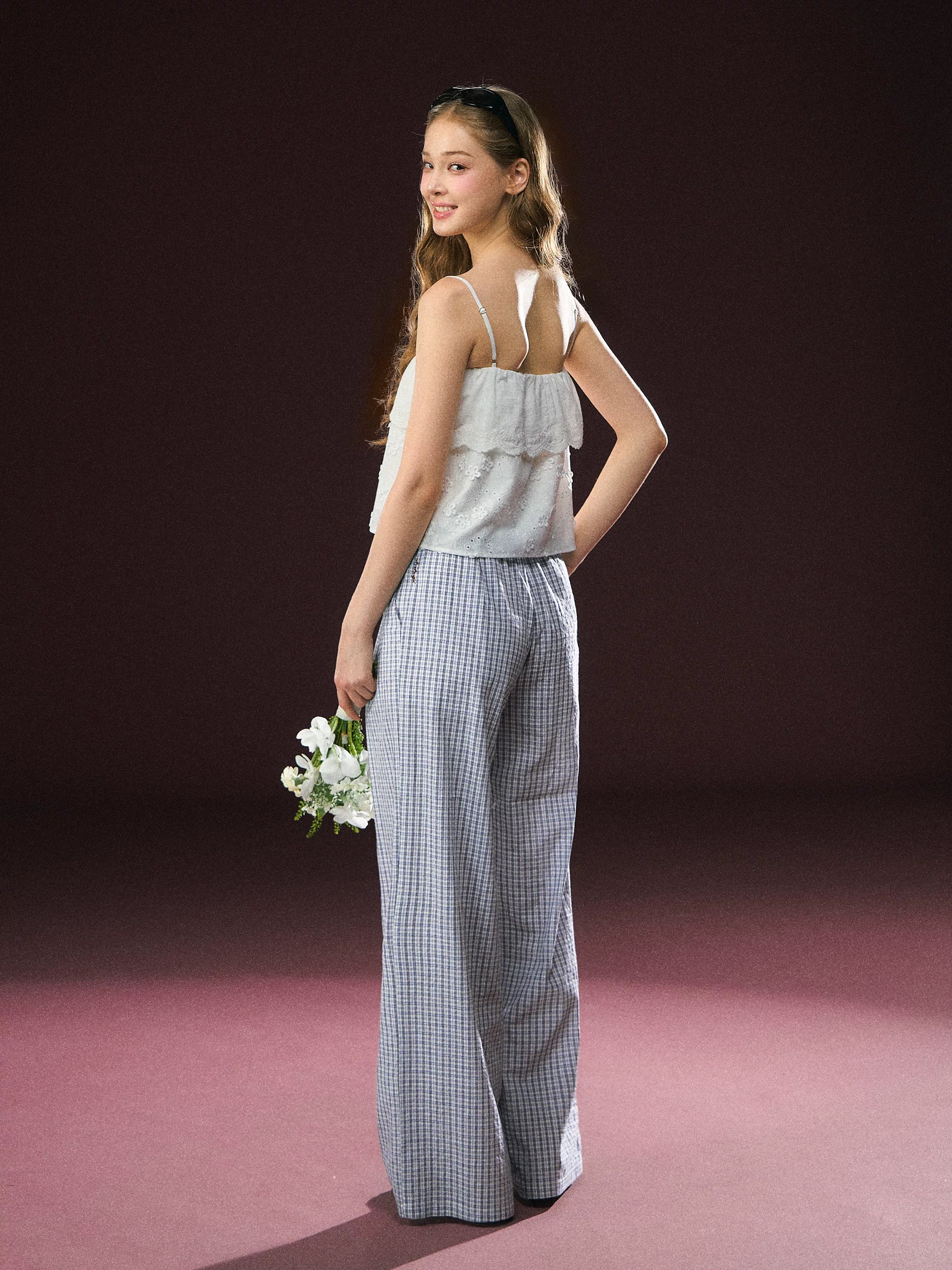 Ariseism Plaid Wide Leg Versatile Casual Pants