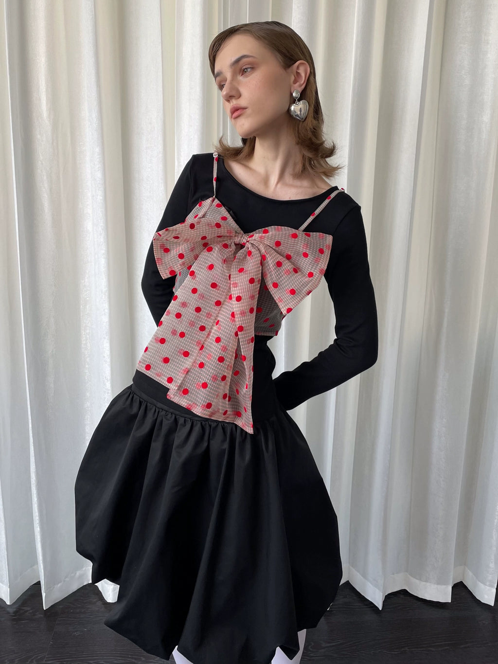 Loosesmell Mesh Polka Dot Stacked Bow Suspender