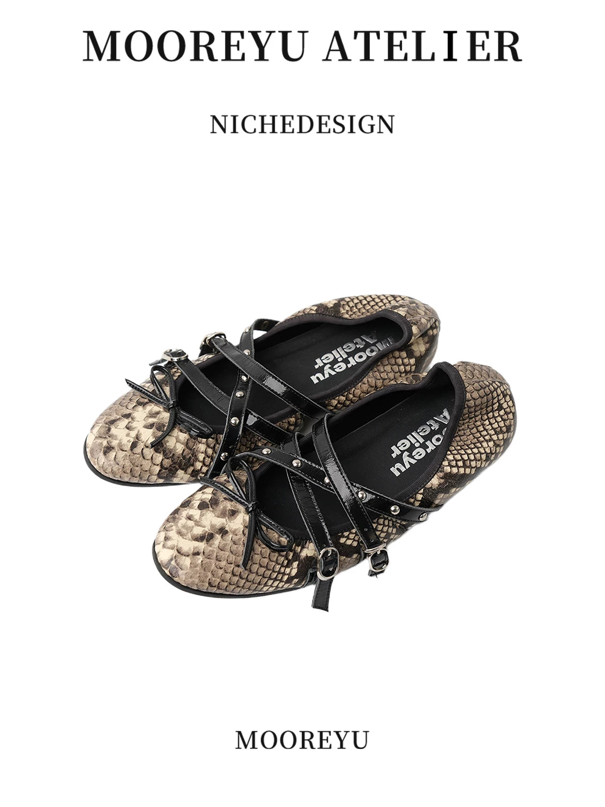 Mooreyu Snake Bow Cross Strap Flats