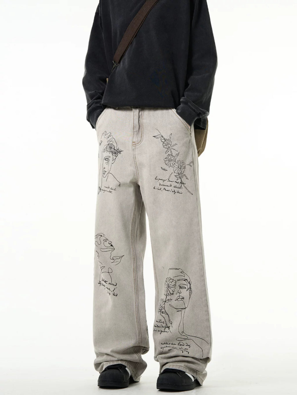 MADWITCH Retro Hand-painted Graffiti Jeans