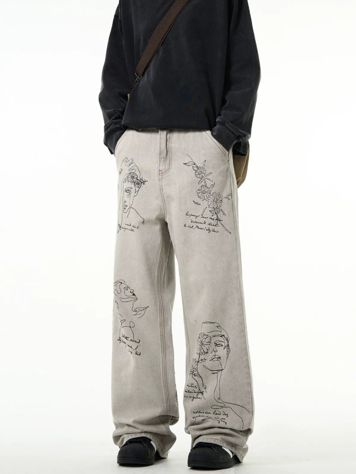 MADWITCH Retro Hand-painted Graffiti Jeans
