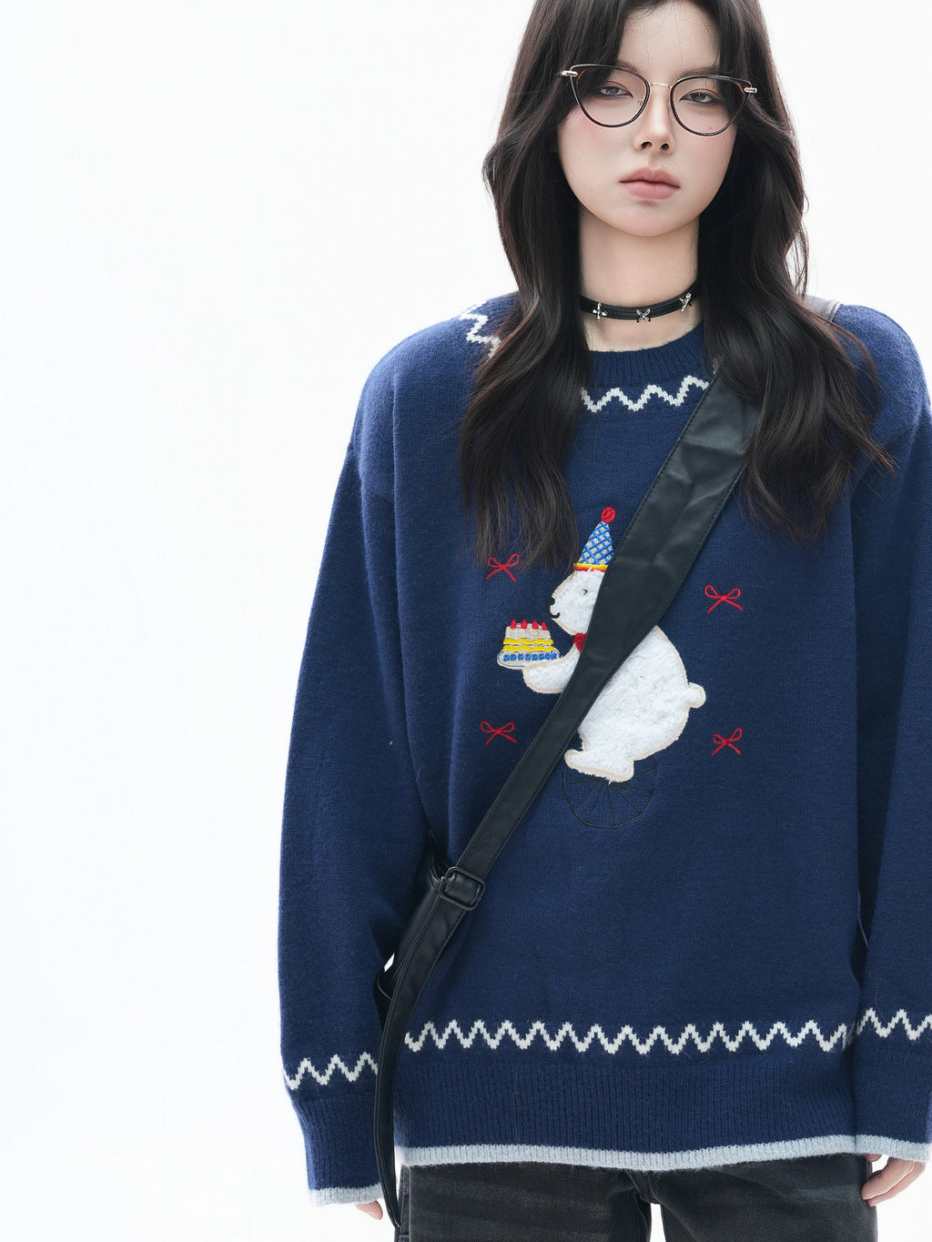 Zuocisankon Vintage Slack Embroidered Plush Rabbit Knitted Sweater