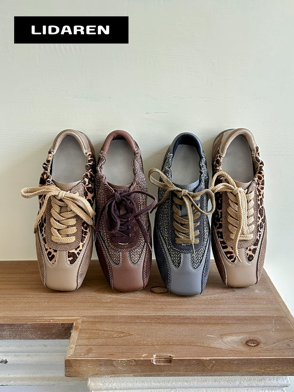 Lidaren Produced Leather Retro Lace-Up Color Matching Casual Forrest Gump Shoes