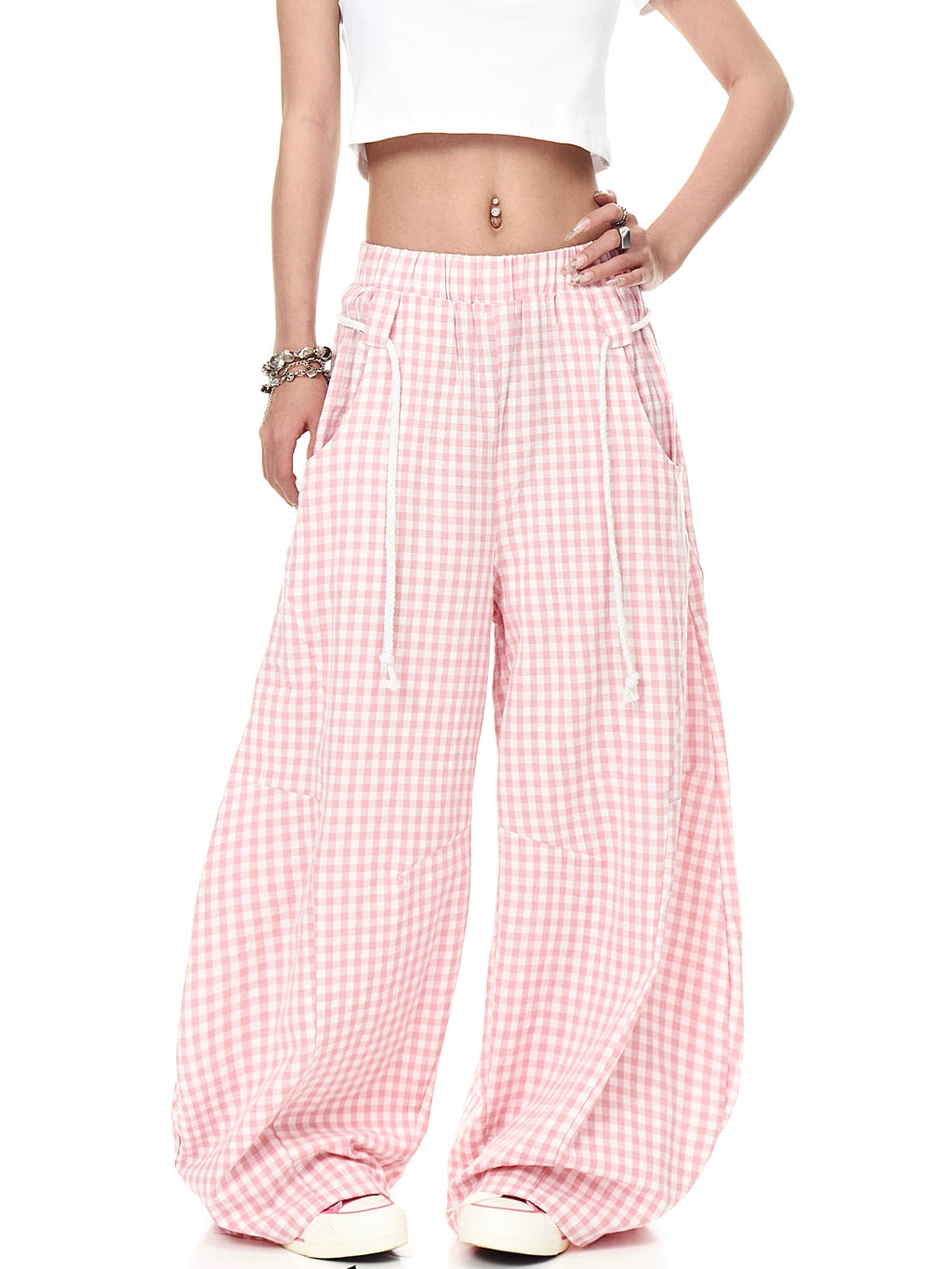 BLACKLISTS Lazy Pink Plaid Scimitar Pants