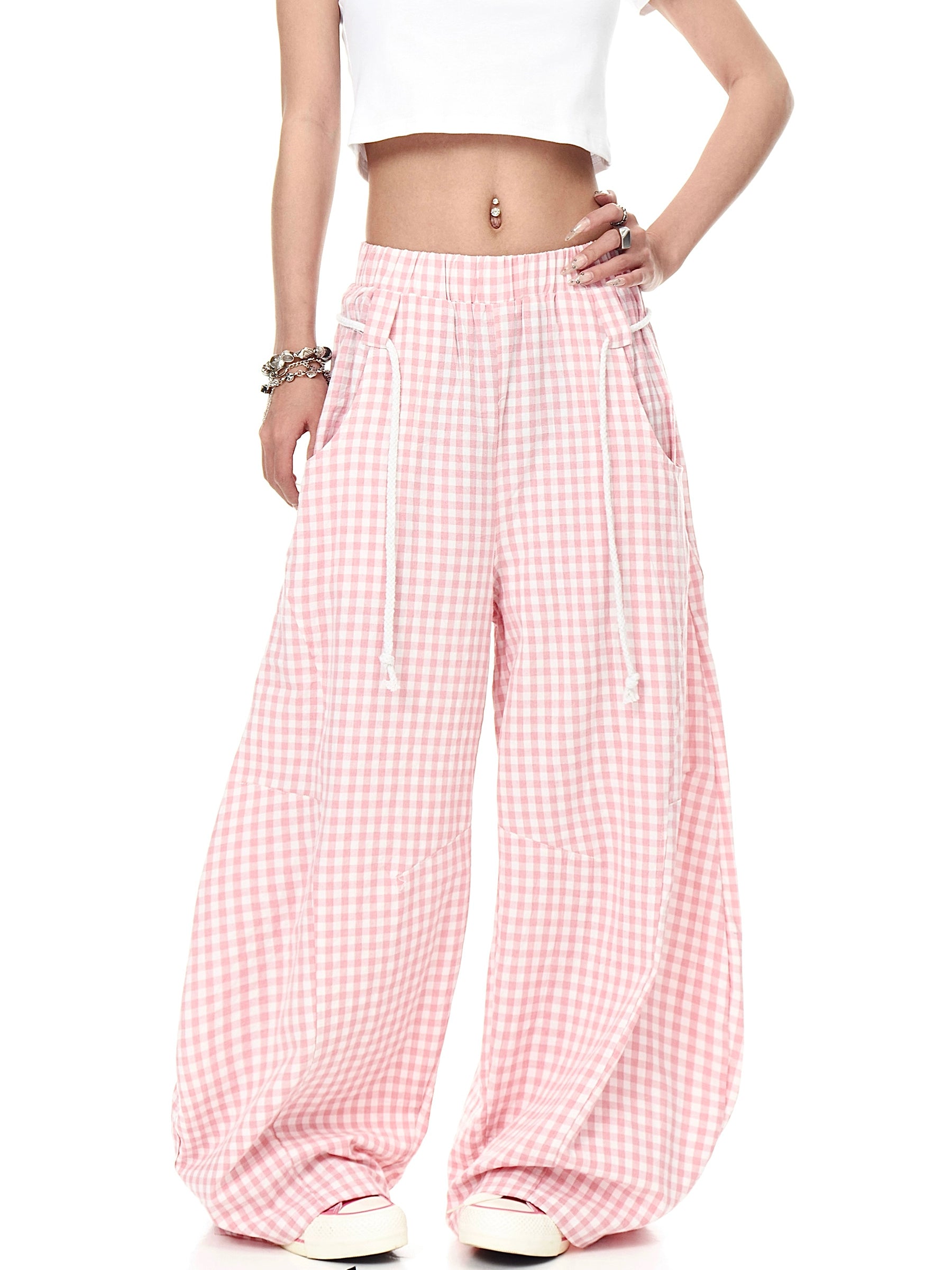BLACKLISTS Lazy Pink Plaid Scimitar Pants