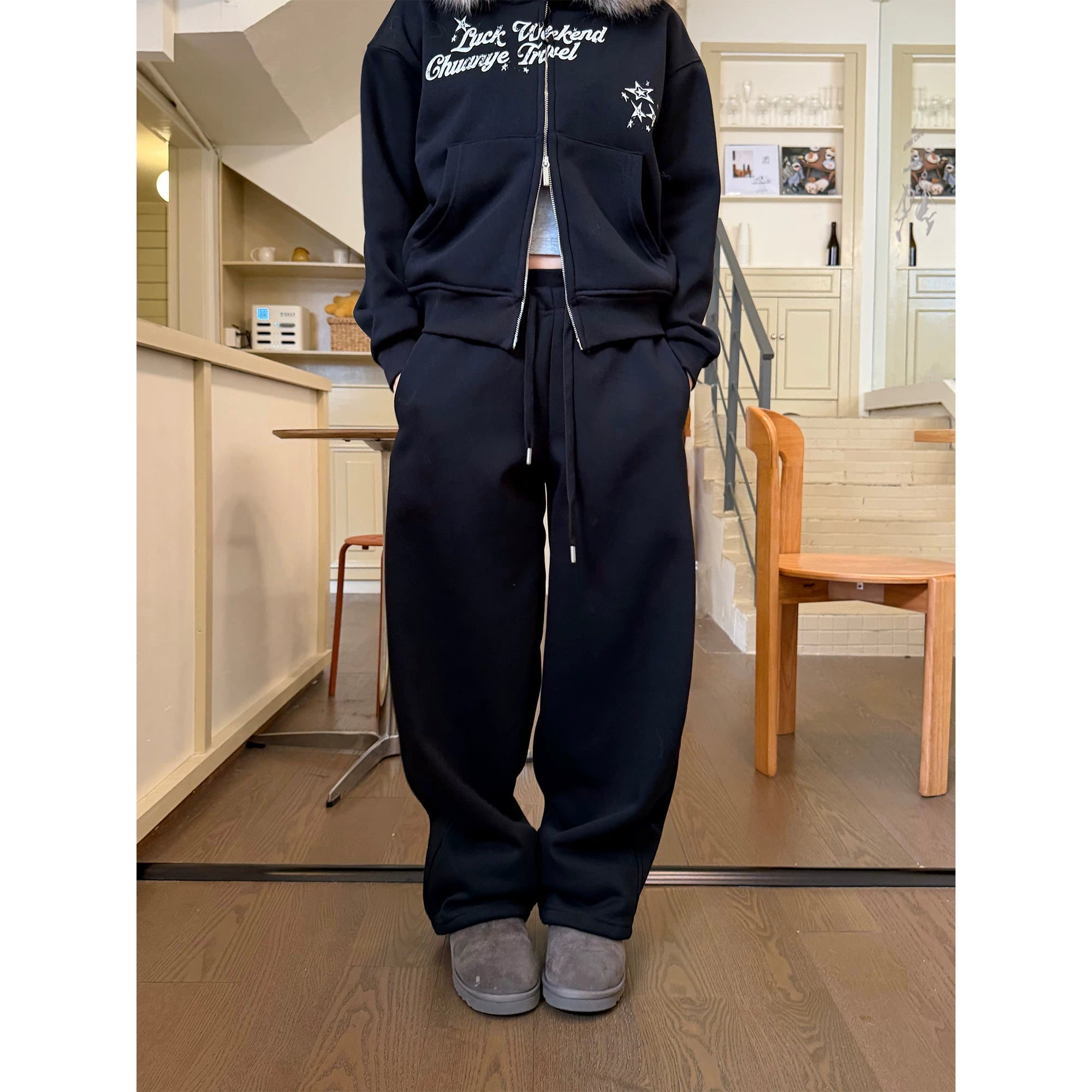 CCYE Double Waist Fleece Drawstring Casual Leggings