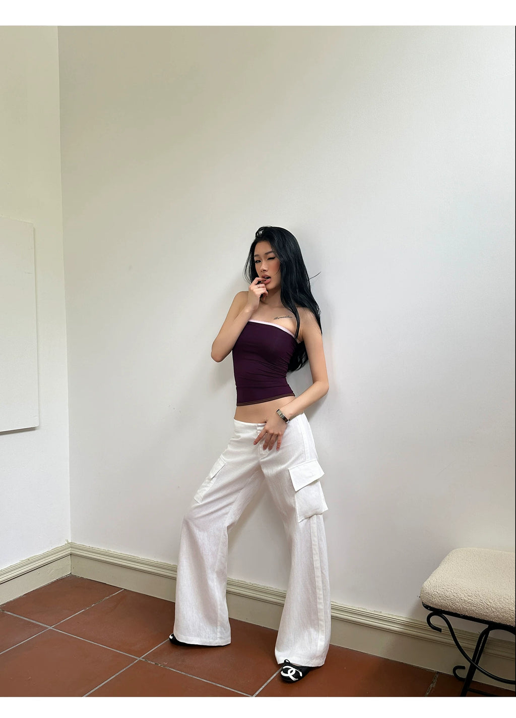 Audwyn Low Waist Skinny Wide Leg Pants
