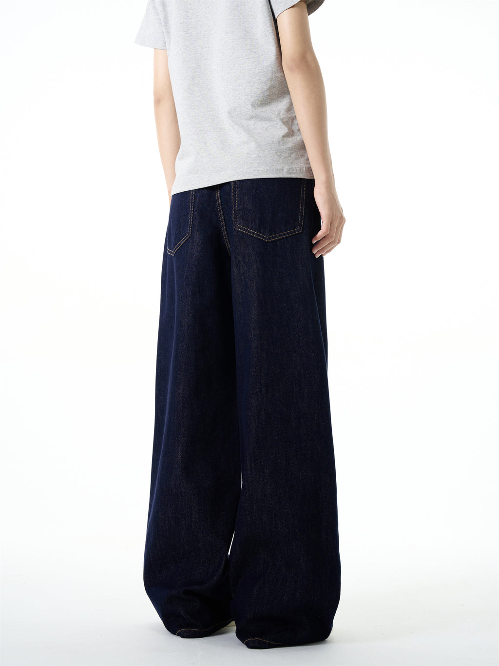 FLYOFF Straight Wide Leg Dark Blue Jeans