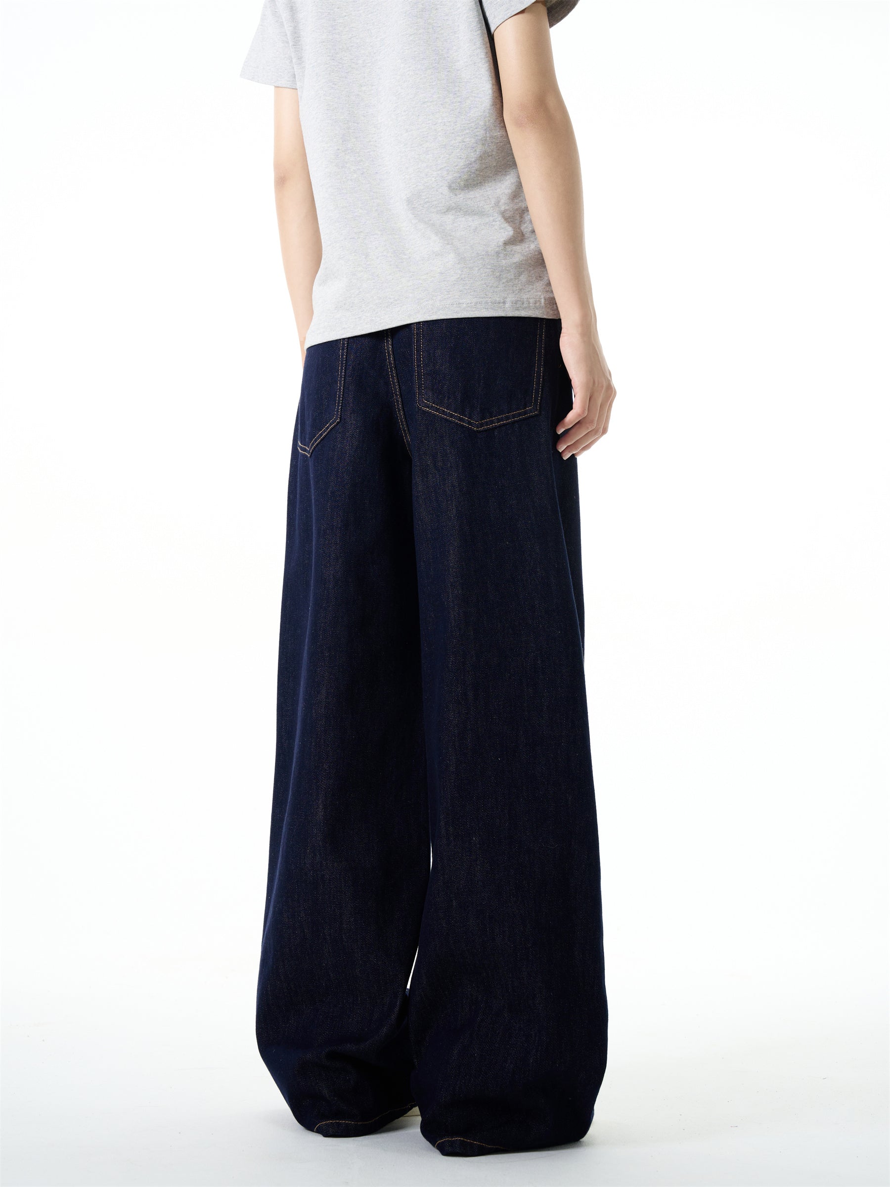 FLYOFF Straight Wide Leg Dark Blue Jeans