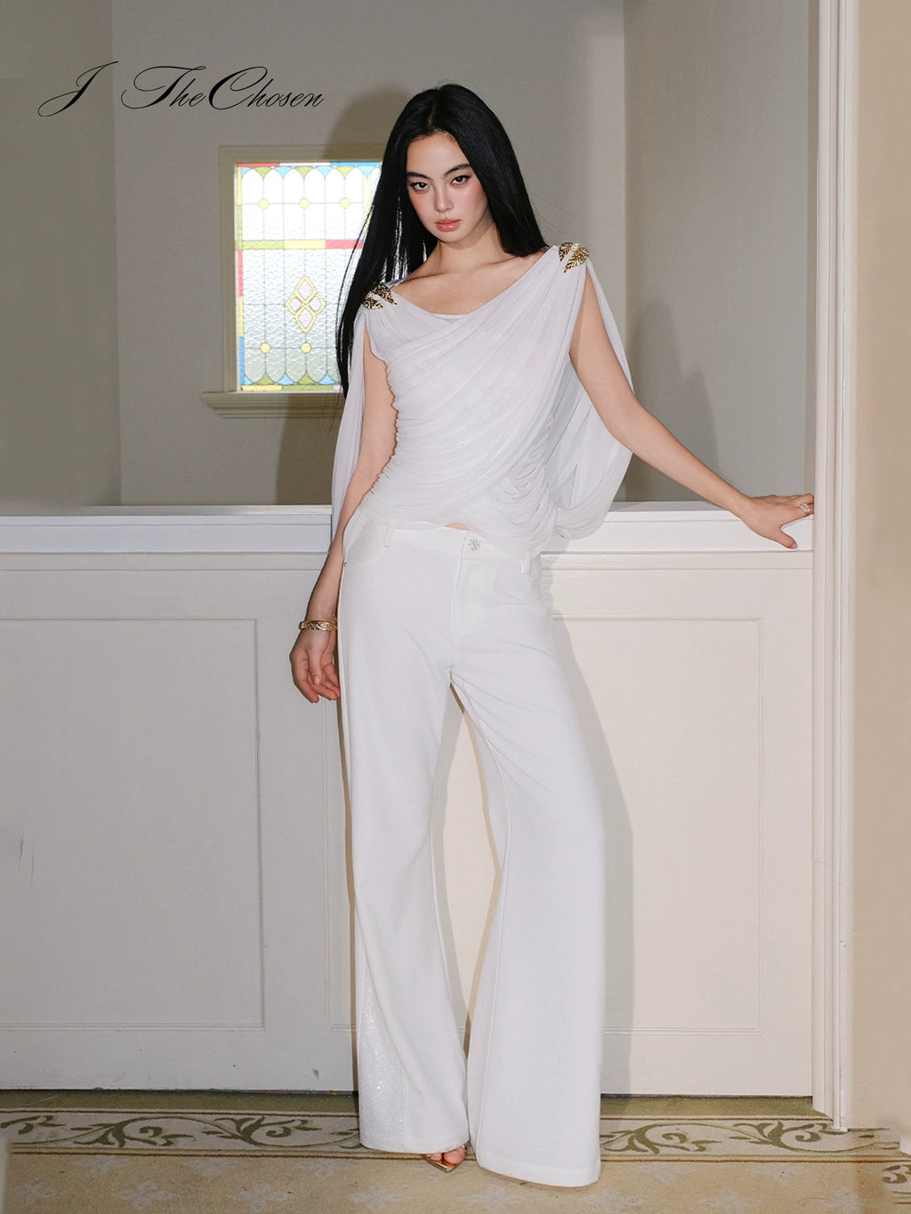 J TheChosen Drape Pleated Cross Vest