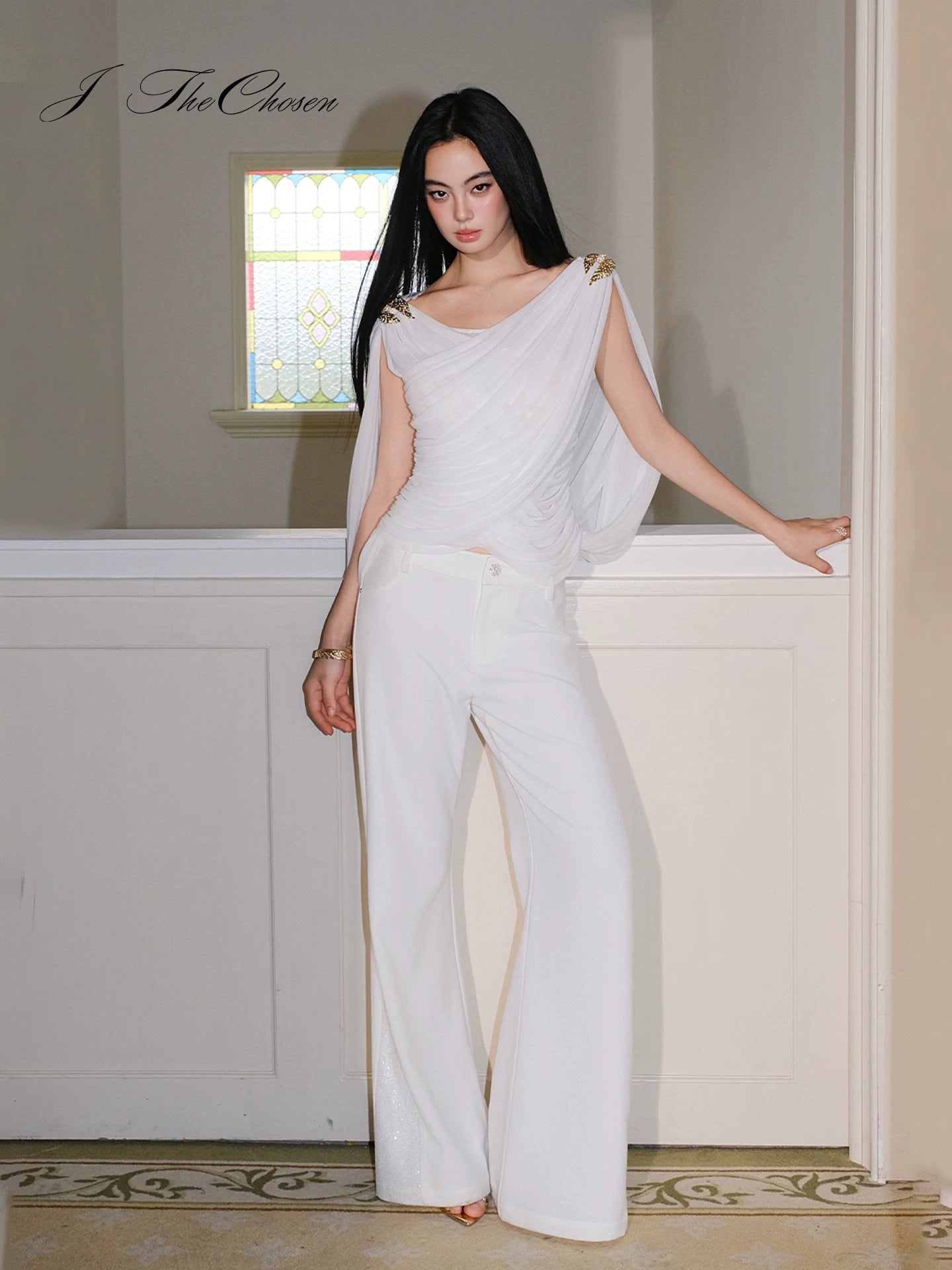 J TheChosen Drape Pleated Cross Vest