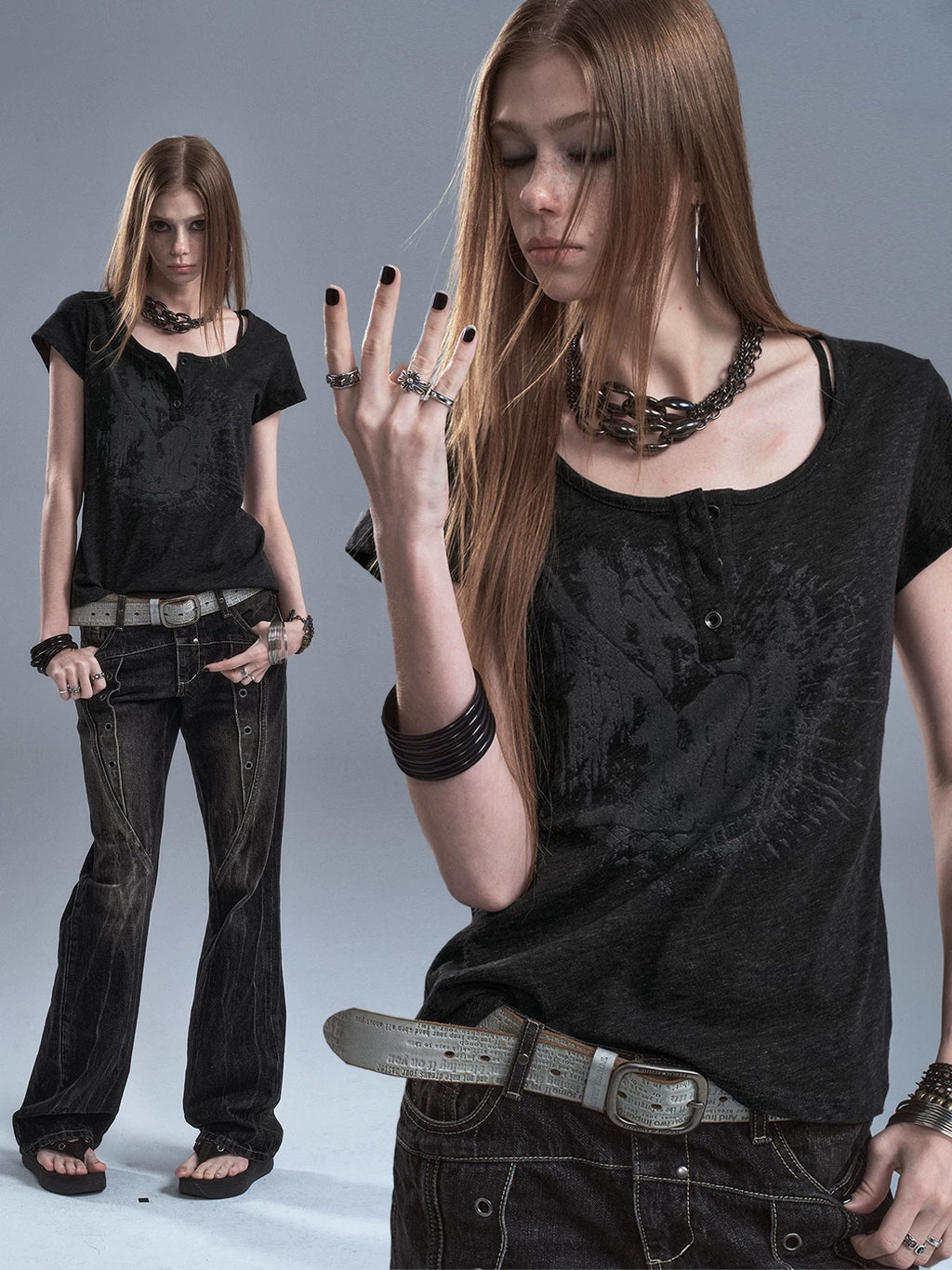 WearAndtear Large Round Neck Print Drape Light Tee
