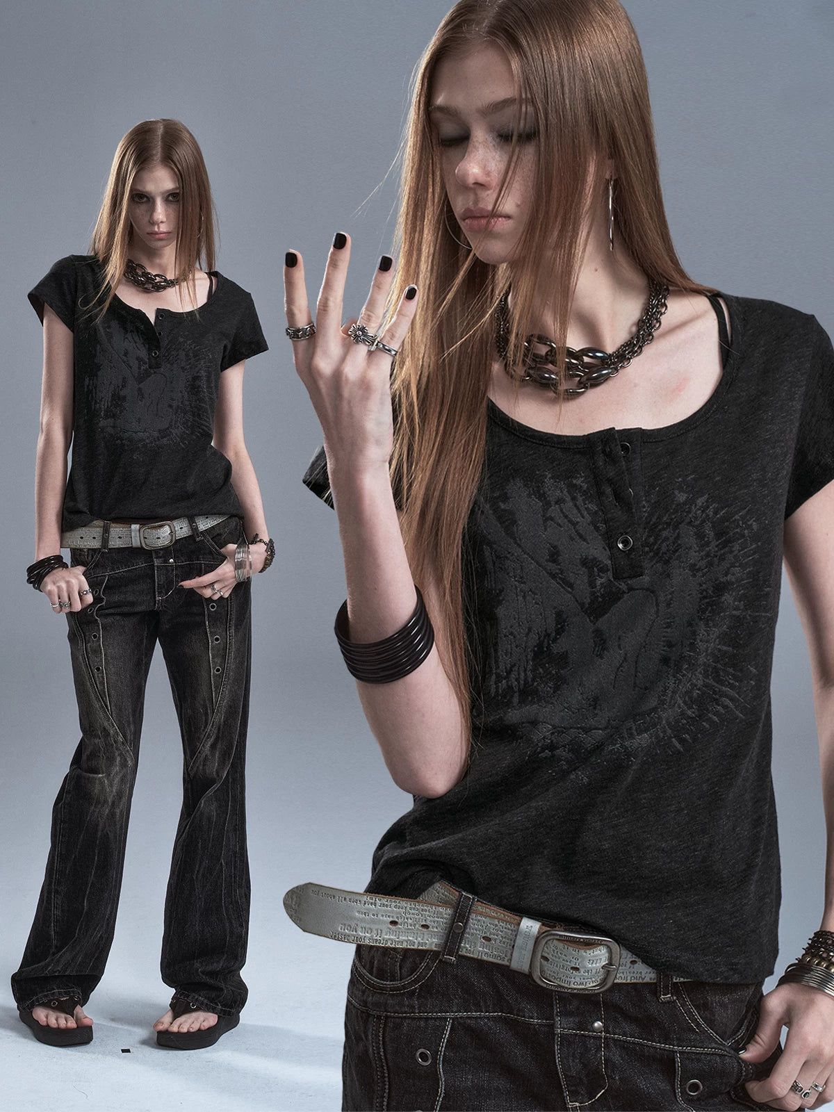 WearAndtear Large Round Neck Print Drape Light Tee