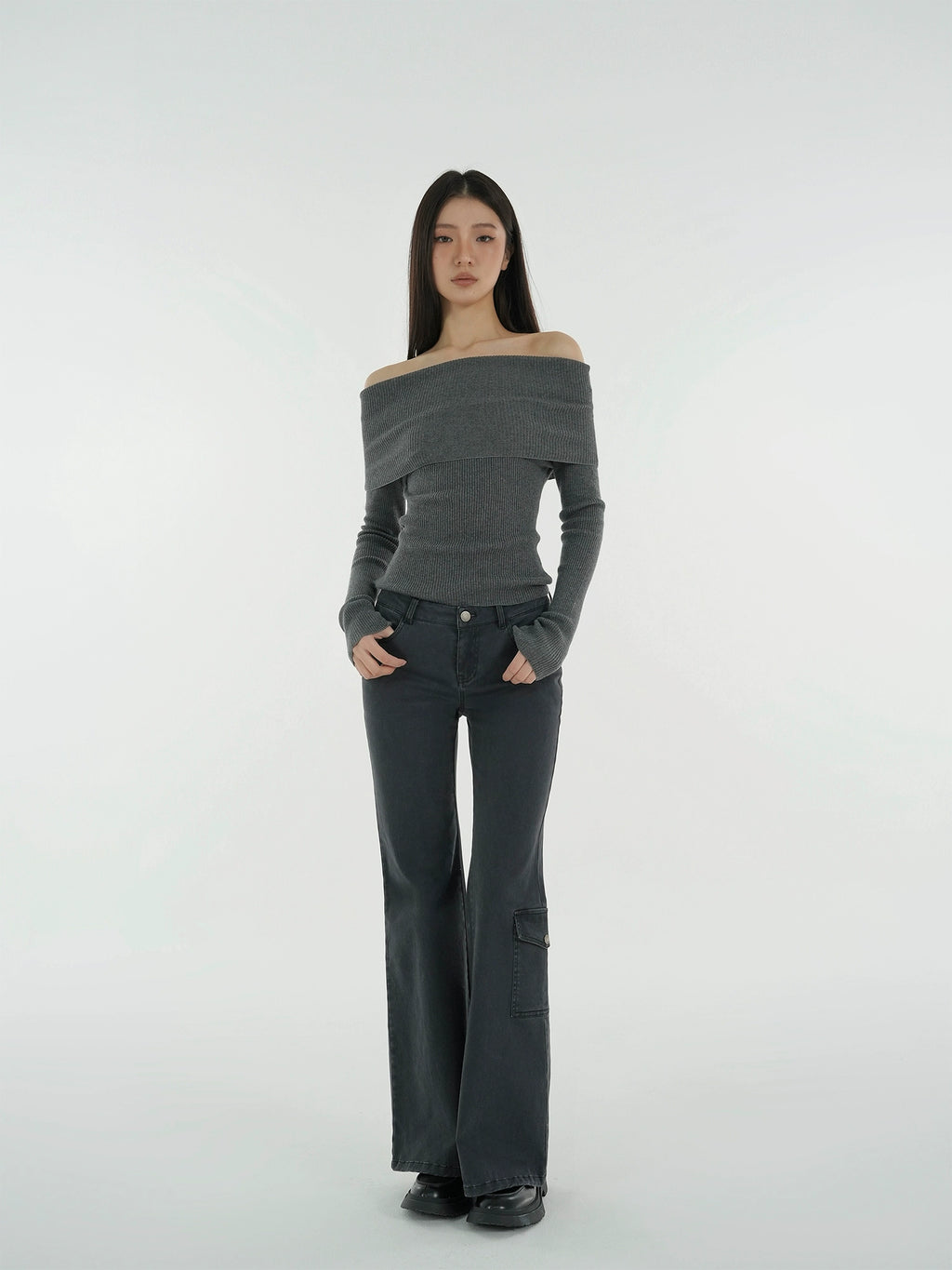 Jim Kennet Shoulder Knit Slim Long Sleeve Bottom Top