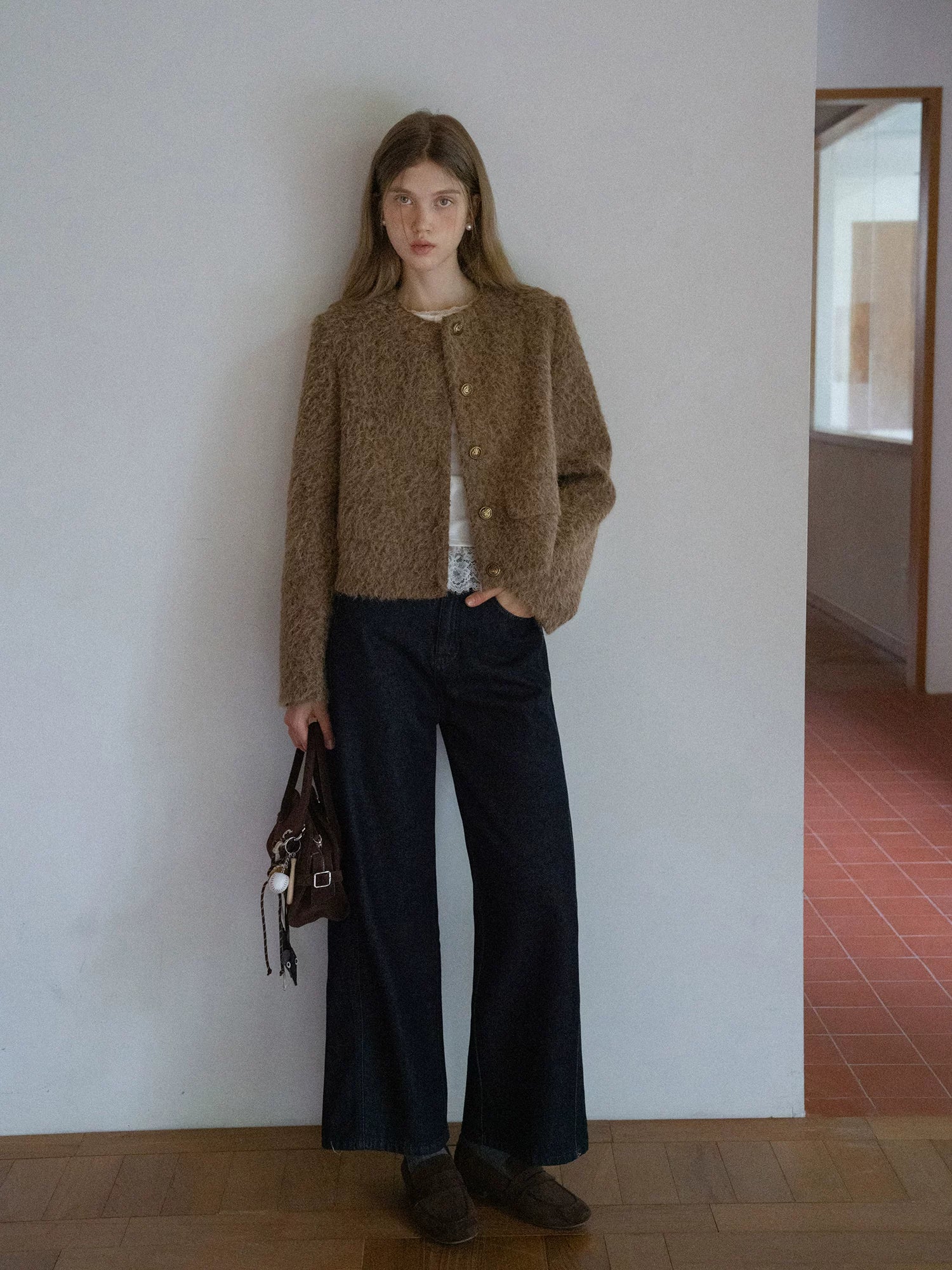 EGGKA Crew Neck Single-breasted Premium Short Jacket