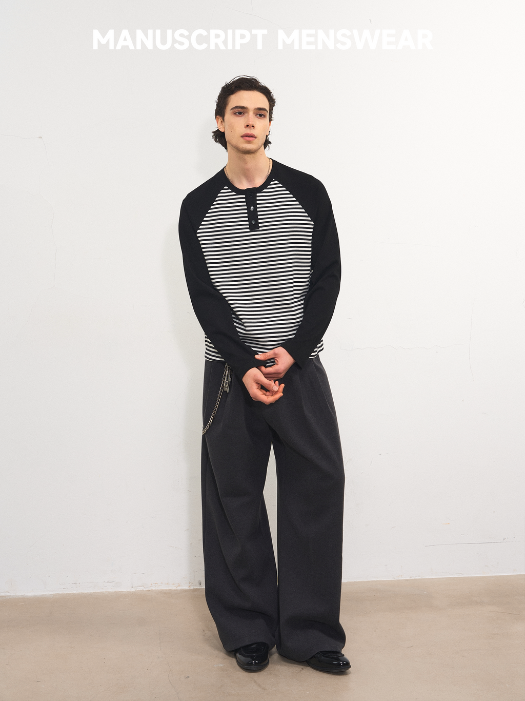 MANUSCRIPT Color Matching Striped Shoulder Sleeve Casual Long Sleeve