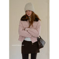 EGGKA Detachable Fur Collar Cargo Jacket Cotton Short Coat