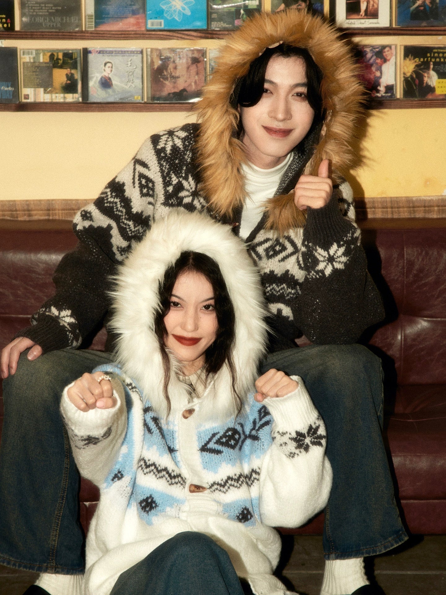 ALOHA Vintage Fur Collar Corner Button Jacket