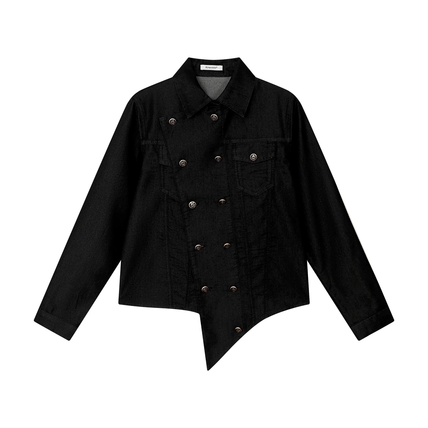 FUNKYFUN Straight Shoulder Thin Soft Denim Double-breasted Jacket