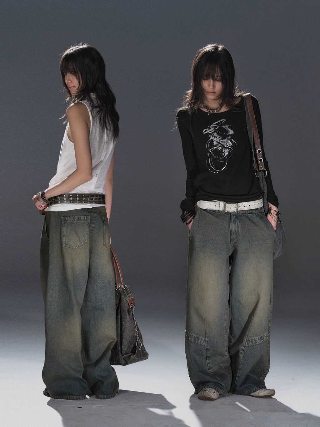 WearAndtear Distressed Riveted Wide-leg Jeans
