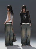 WearAndtear Distressed Riveted Wide-leg Jeans