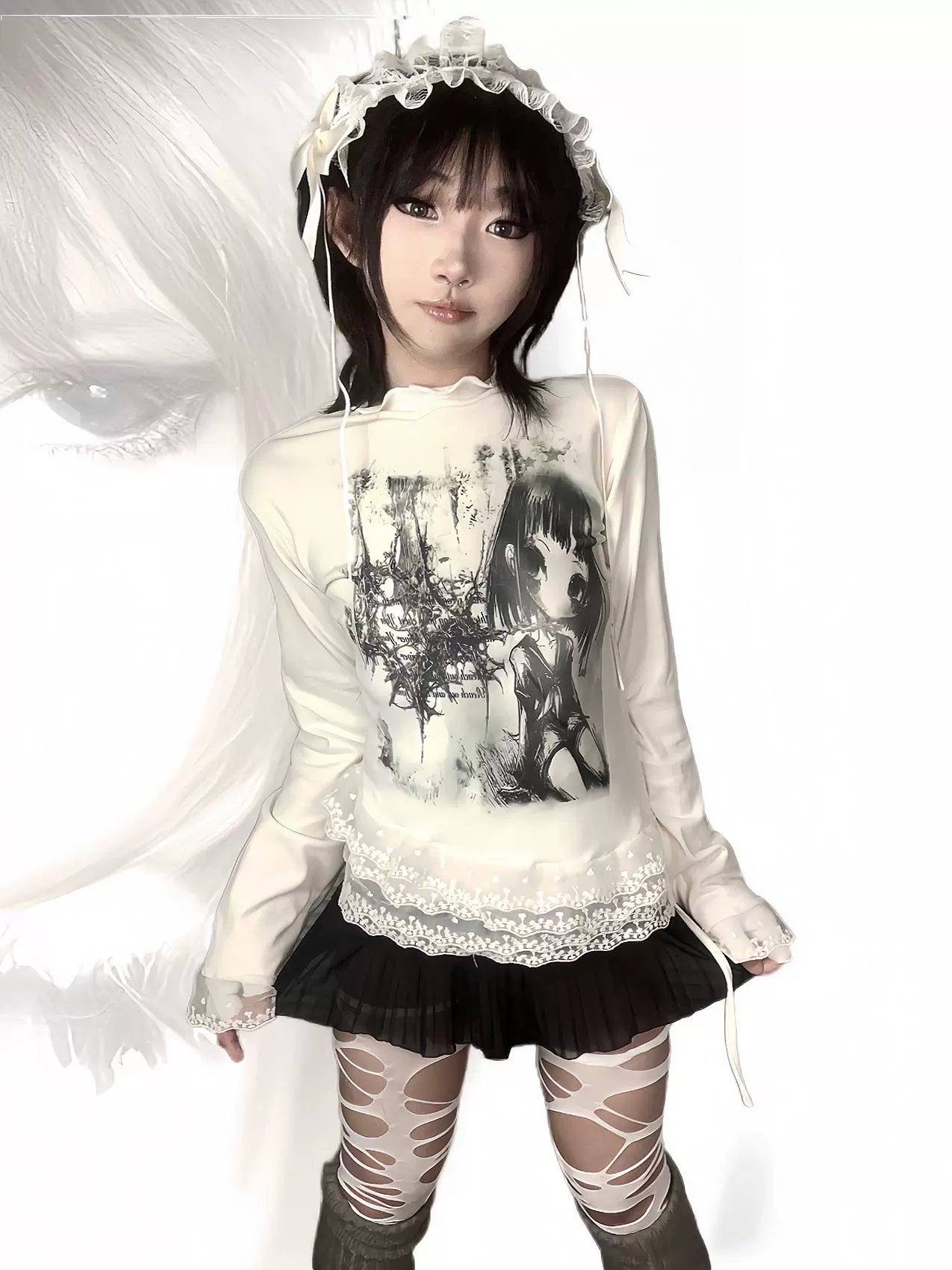 WEBBAR Bramble Forest Fake Two Piece Lace Edge Long Sleeve