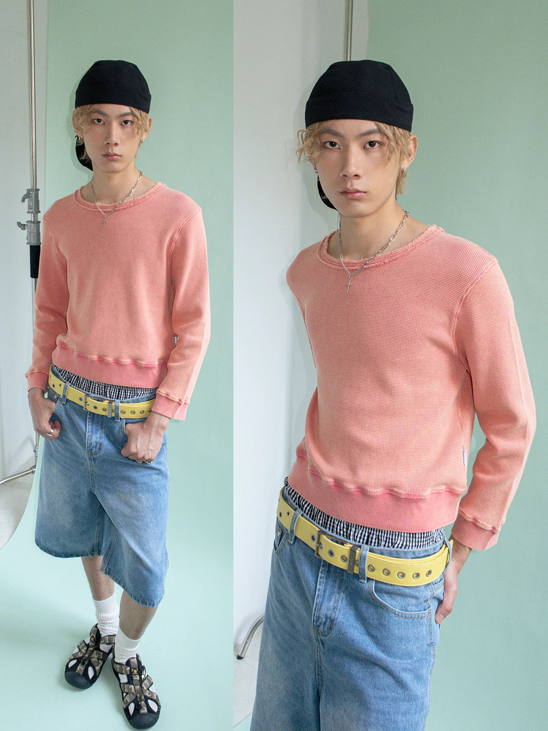 FUNKYFUN Waffle Loose Short Sweater