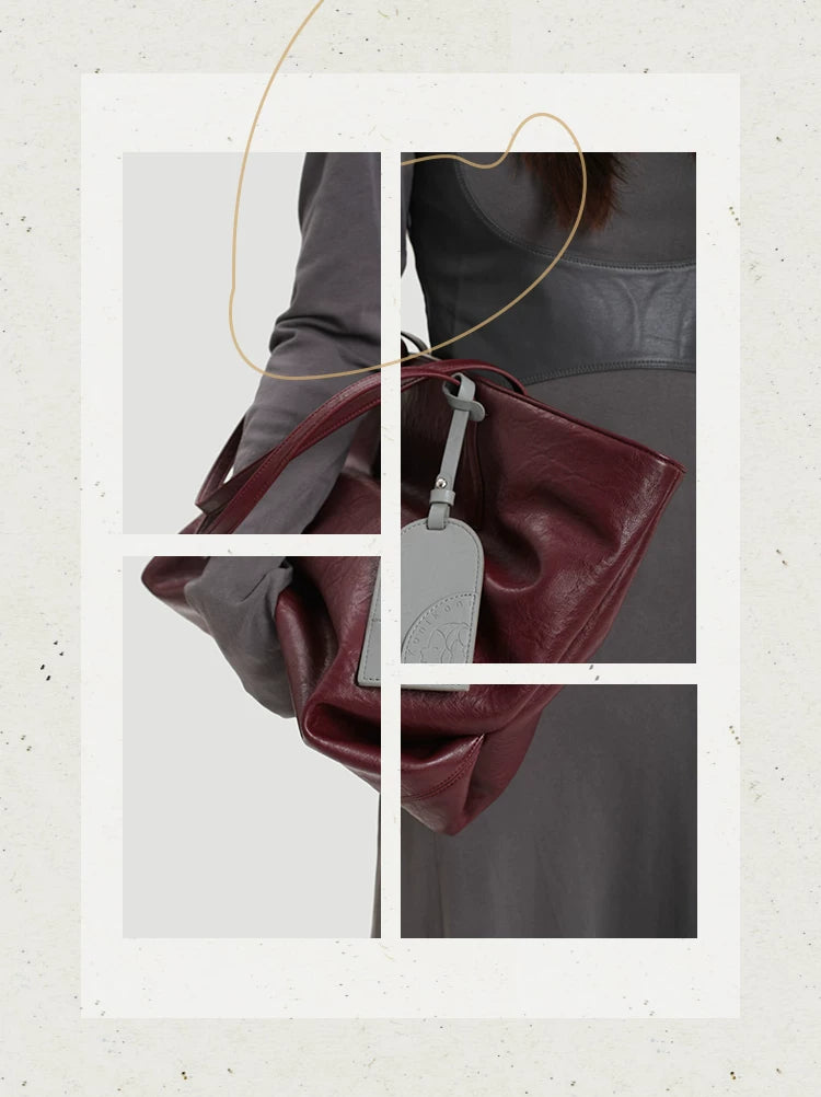 KoniKoni Leather Large Capacity Shoulder Bag