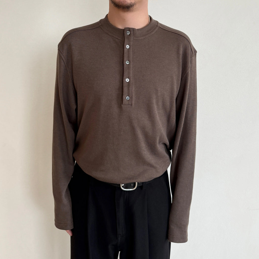 Anniehall25ss Henley vintage bamboo cotton long sleeve Tee