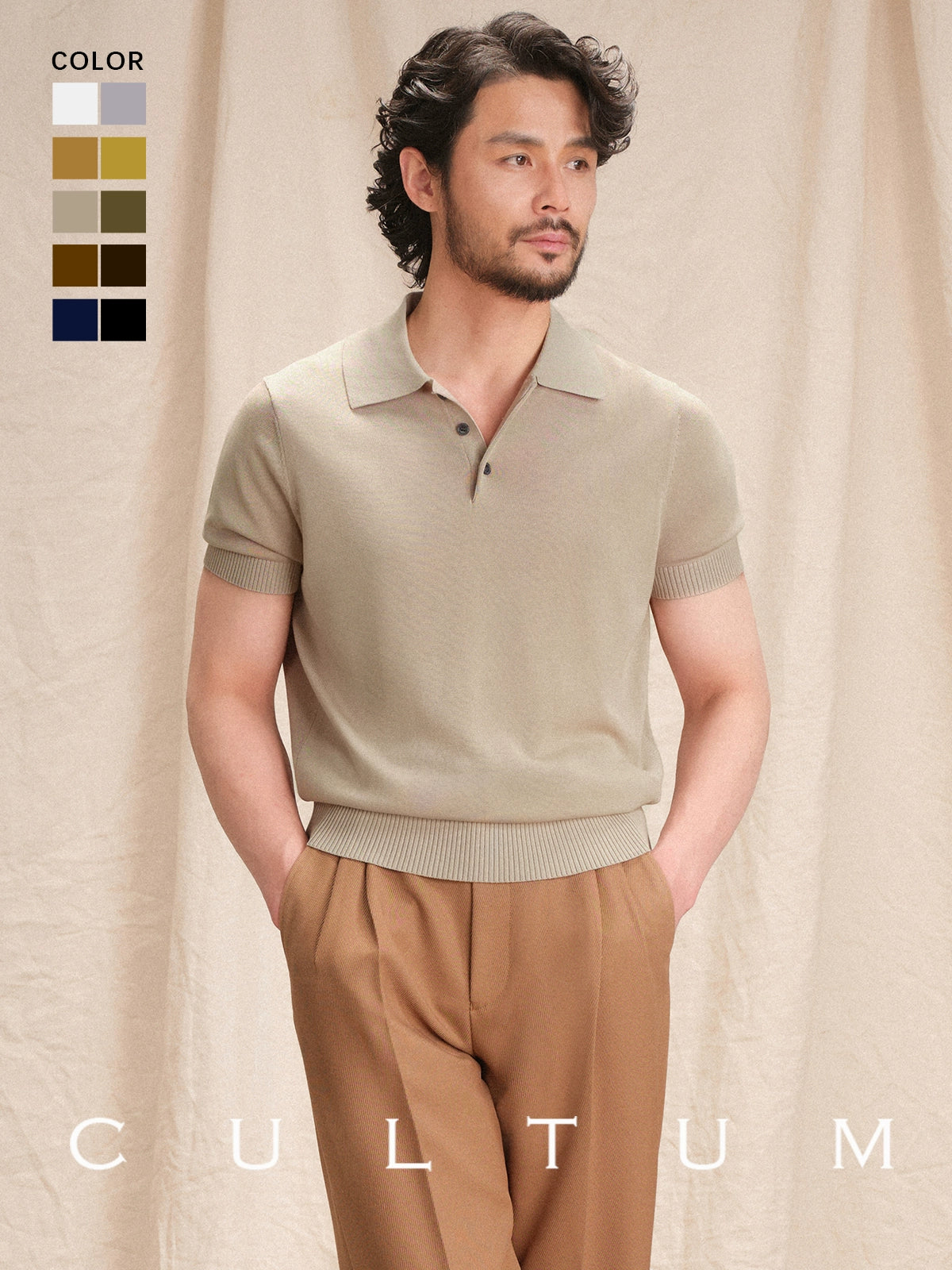 CULTUM  Breathable Knitted Polo Shirt Short Sleeve