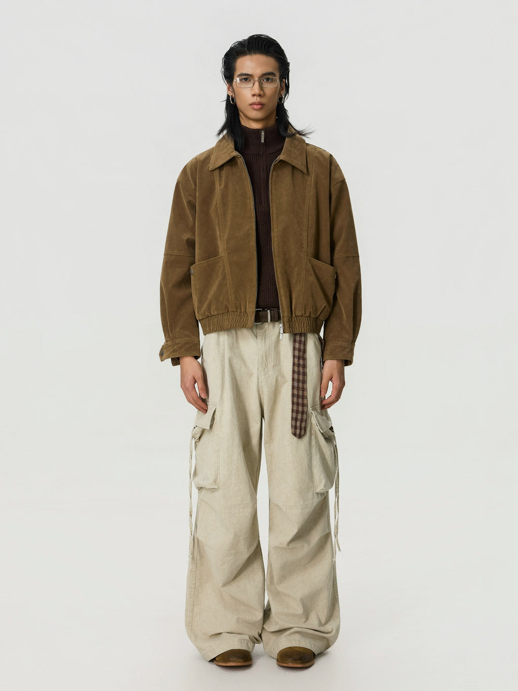 BTSG Vintage Front Shoulder Lapel Suede Big Pocket Jacket