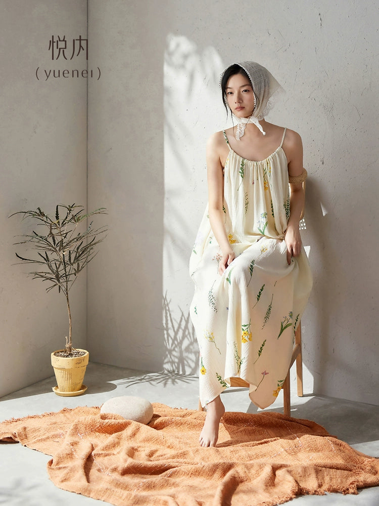 Yuenei Pure Cotton Gauze Suspender Sexy Dress