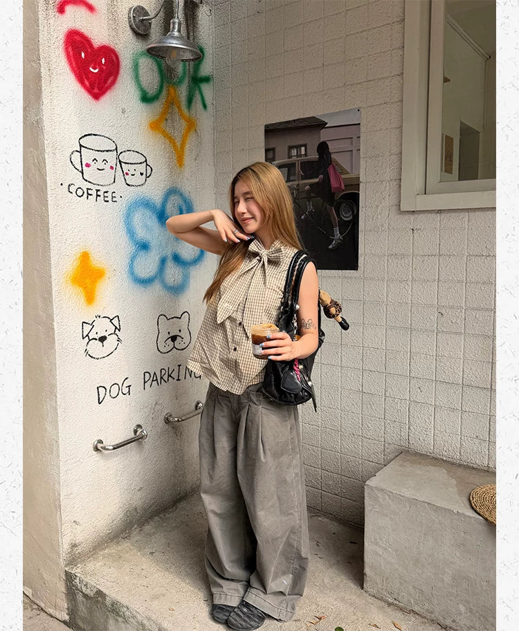 CCYE Bow Plaid Sleeveless Shirt