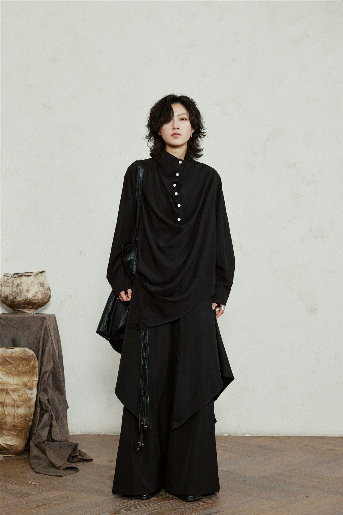 SUNYVONNE Irregular Bevelled Edge Loose Long-sleeved Shirt