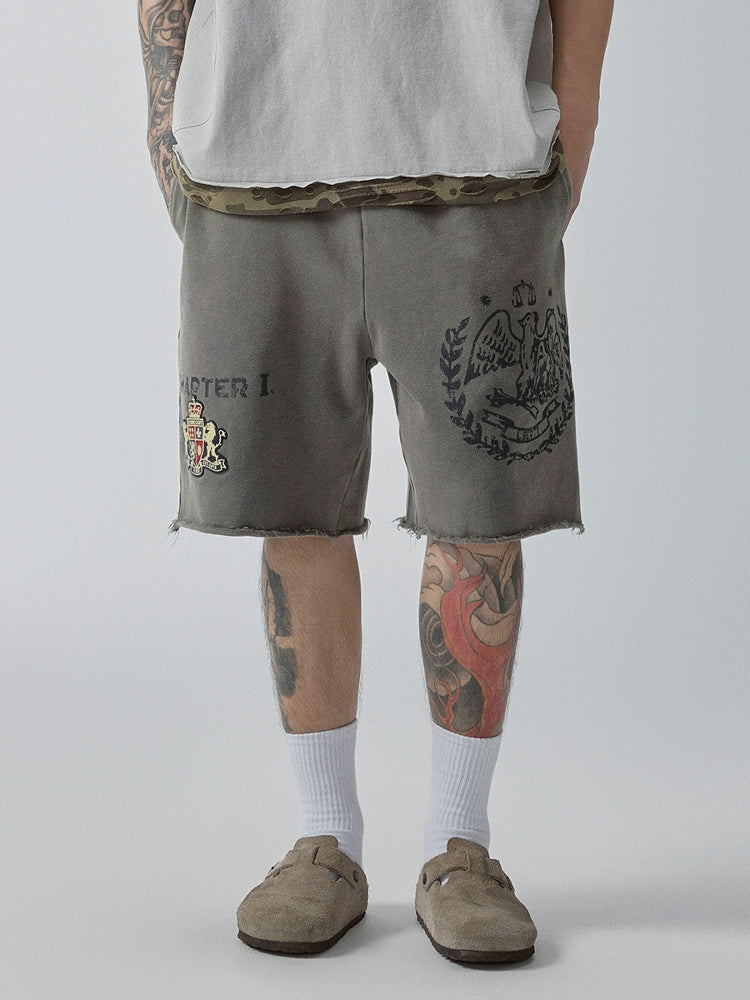 F2CE Loose Print Stamp Rough Edge Casual Versatile Shorts
