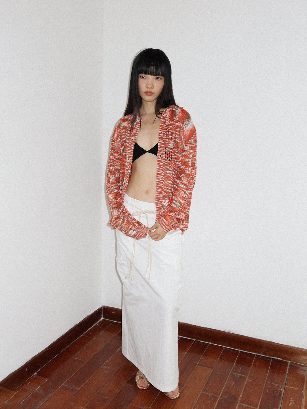 FUNKYFUN Lapel Cardigan Rhombus Hollow-knit Long-sleeved Sweater