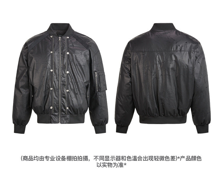 MADEEXTREME PU Crack Old Black Flying Suit Jacket