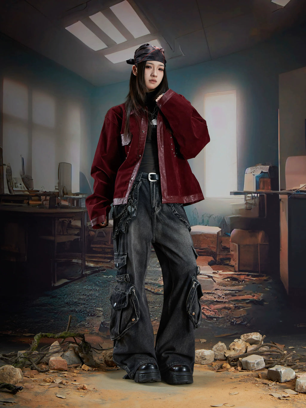 NOMANIAI Heavy Industry Three-dimensional Multi-pocket Deconstruction Splicing Jeans