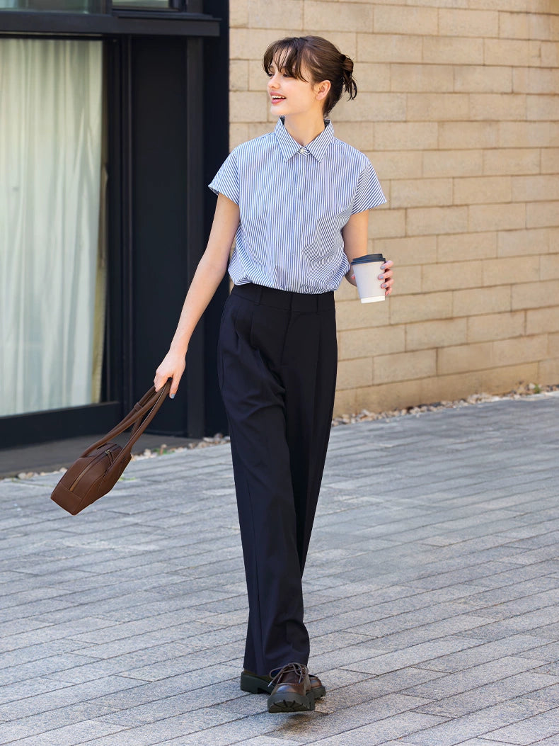 GU Pleated Simple and Versatile Casual Loose Wide-leg Pants