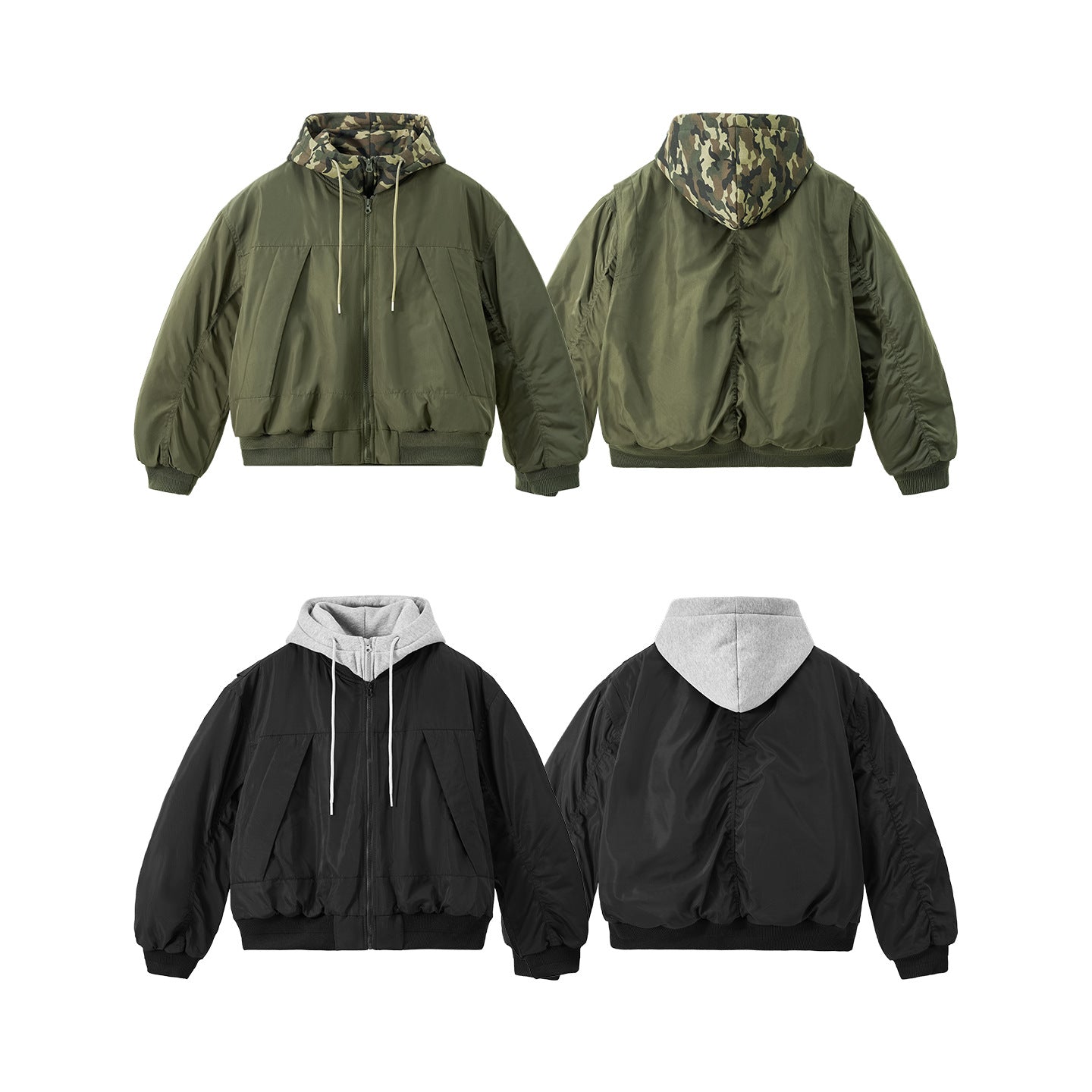 Inflation Removable Fake Two-piece Hooded Jacket