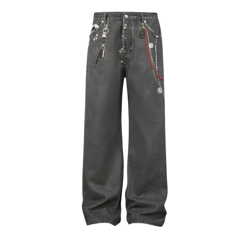 NONRADICAL fantasy chain blood-stained print jeans